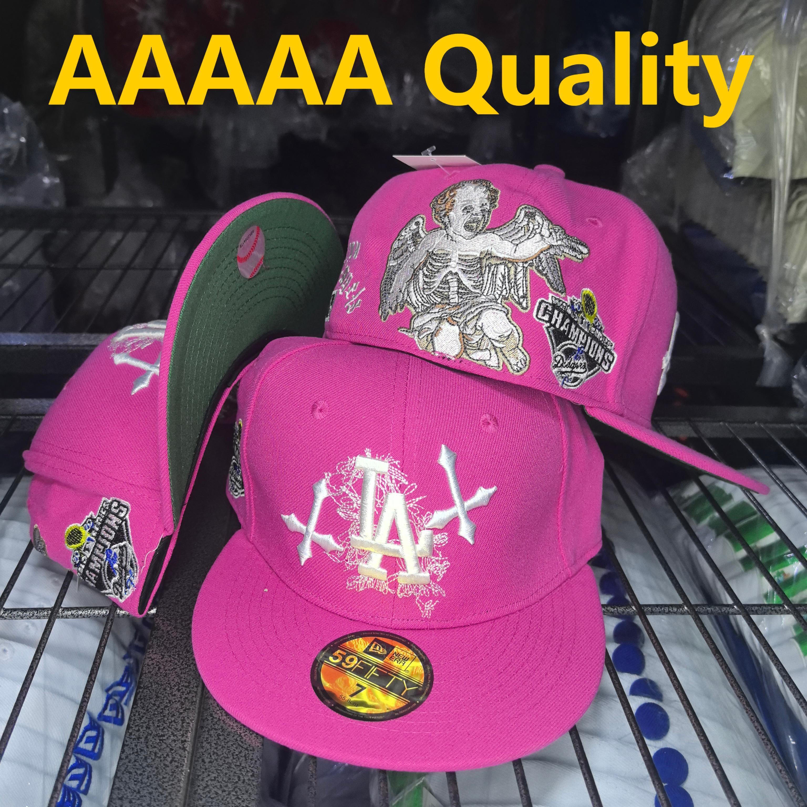 LA Angel Skeleton × Pink Thunder – כובע פרימיום רקמה לבן/זהב 59FIFTY