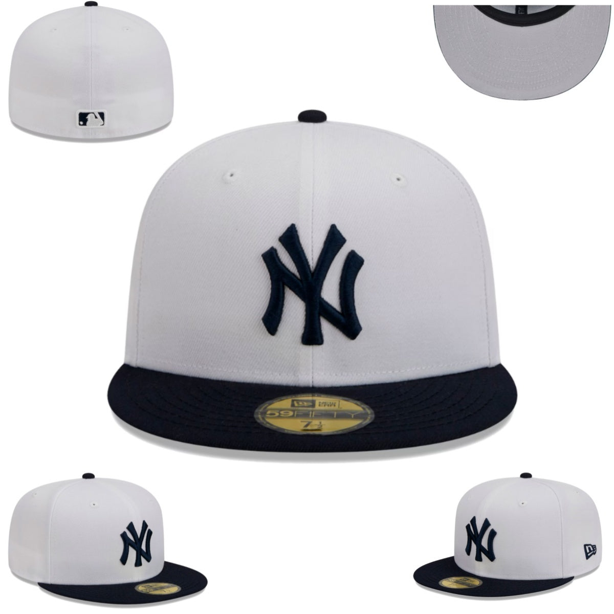 NY Yankees × Classic White Navy – כובע פרימיום 59FIFTY לבן-נייבי
